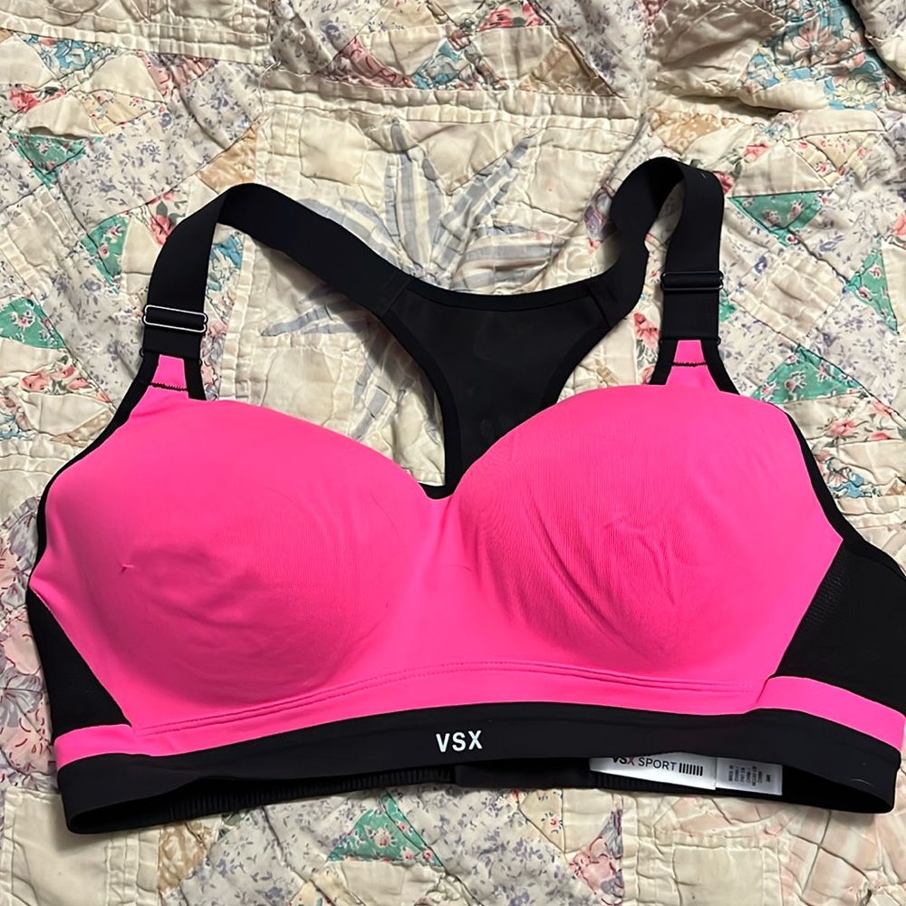 Victoria Secret VSX sports bra size 38C pink and black